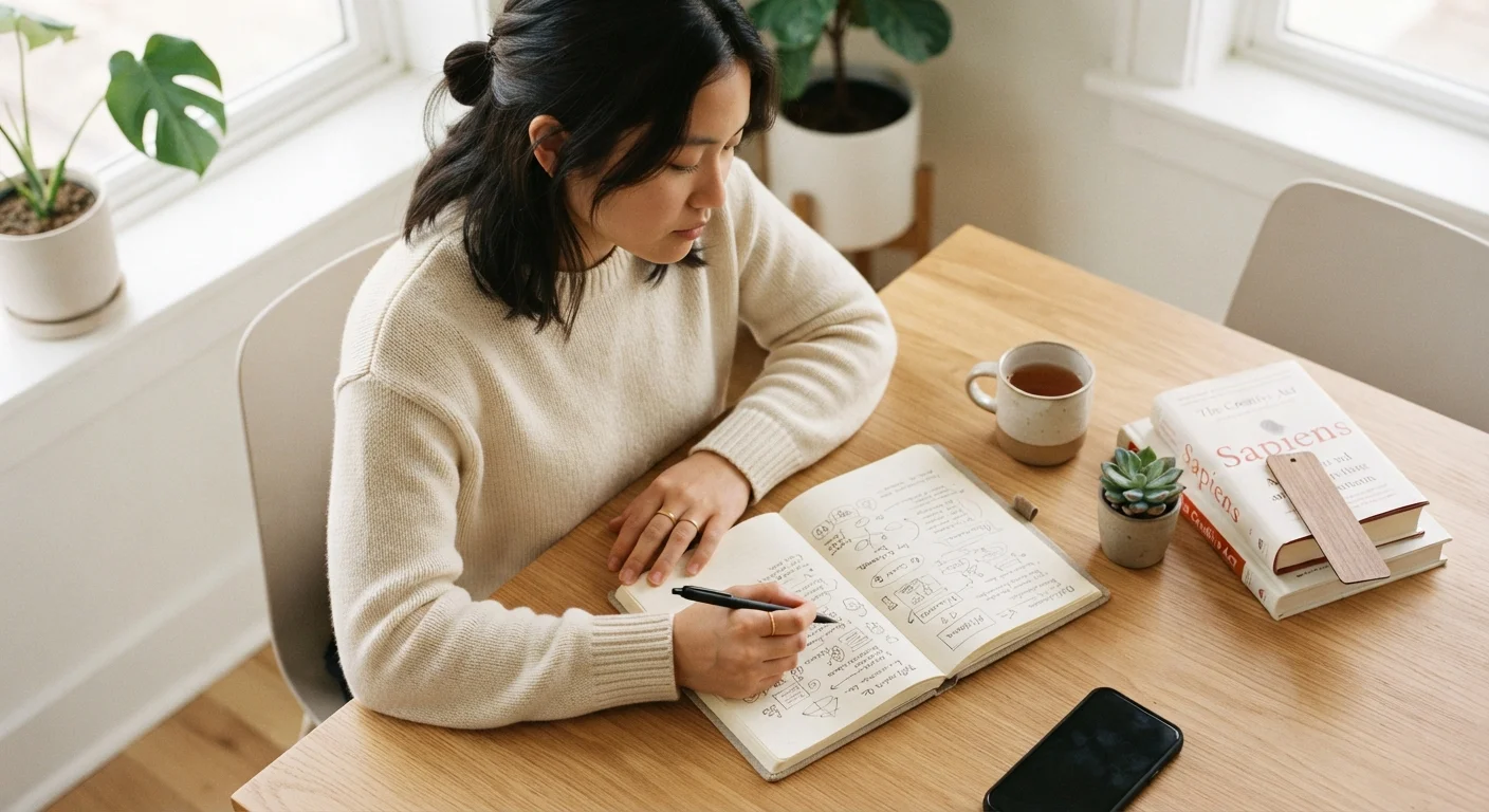 Person at a desk with notebook and pen, ready to begin learning a new skill from scratch