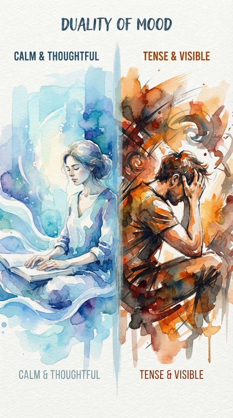 Abstract split illustration contrasting calm everyday worry with visible tension representing anxiety