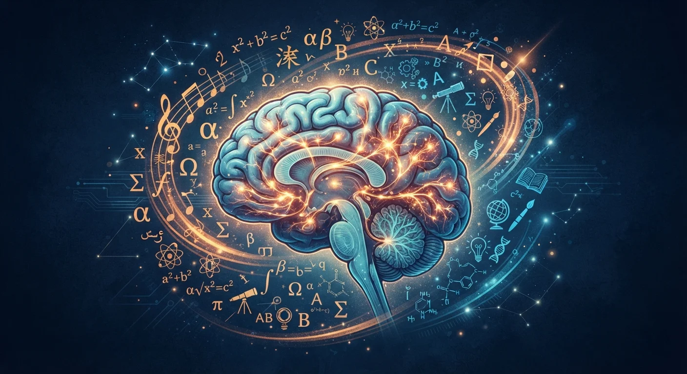 Illustrated human brain with glowing neural connections representing skill learning and memory formation